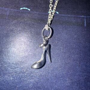 Sterling Silver 925 bow high heel shoe charm necklace